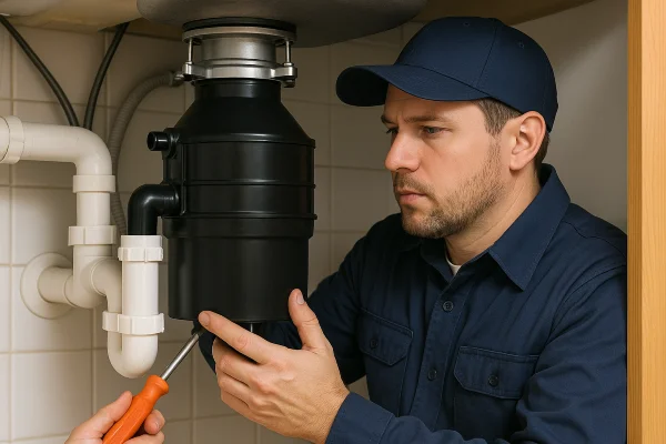 a technician working on a garbage disposal from Emergency Plumber San Marcos in San Marcos, TX - Commercial plumbing services