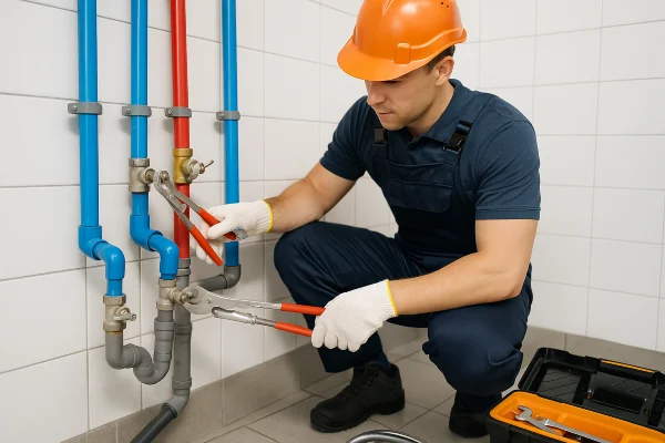 a plumber working on commercial pipe connections from Emergency Plumber San Marcos in San Marcos, TX - Slab Leak Detection