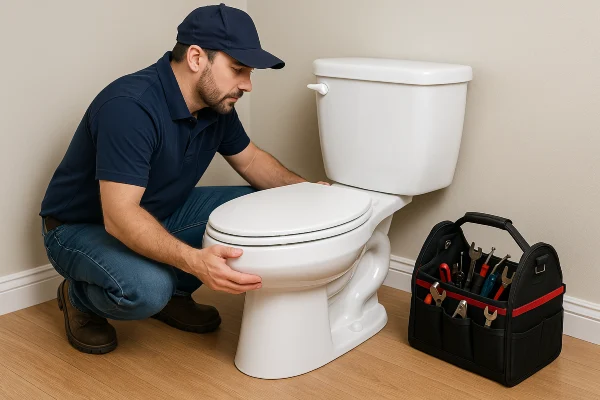 a plumber checking a toilet from Emergency Plumber San Marcos in San Marcos, TX - Toilet Replacement Services